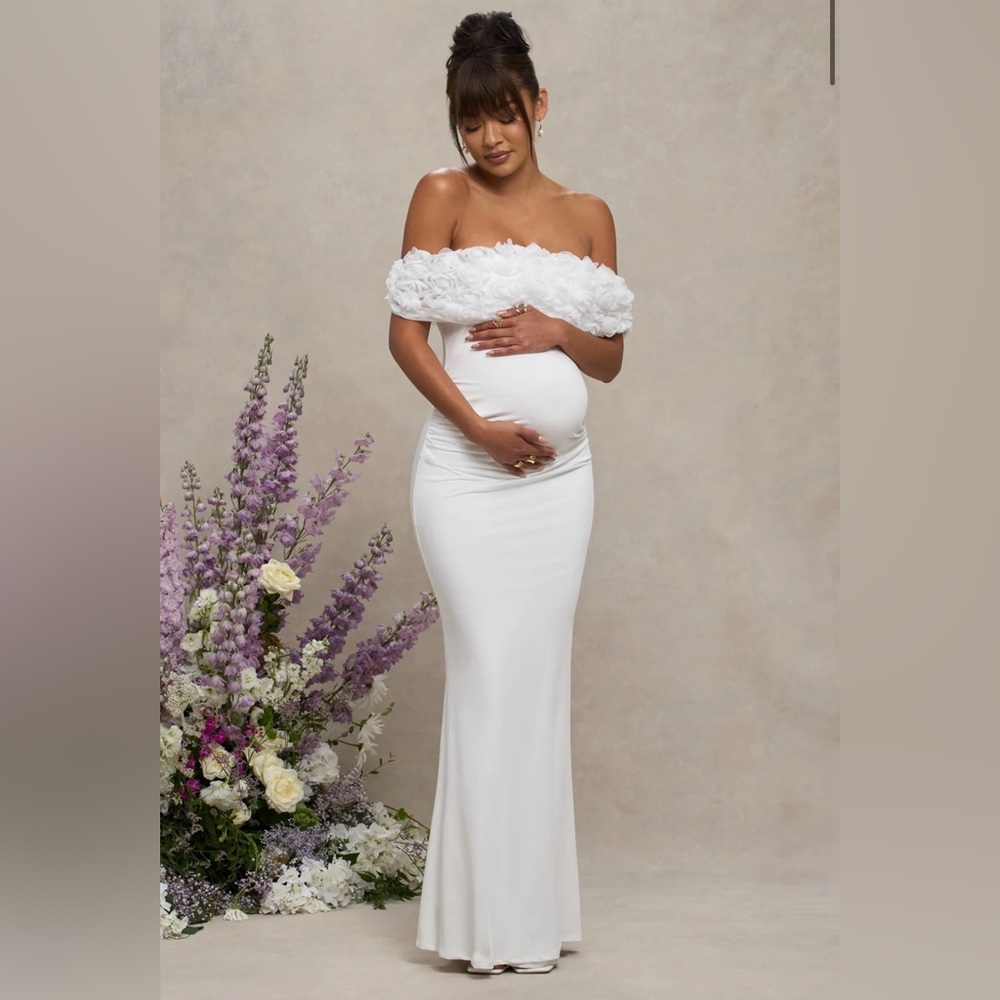 Club L London White Off-Shoulder Maternity Maxi Dress